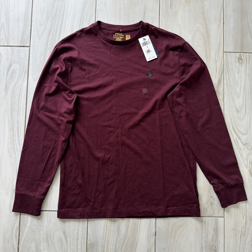 Polo Ralph Lauren Burgundy Long Sleeve Crewneck T-shirt Small S New With Tags